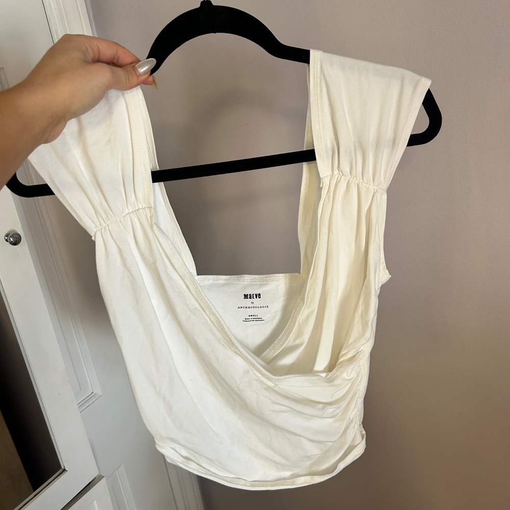 Maeve White Plunge V-Neck Sleeveless Crop Top with Ruched Detailing